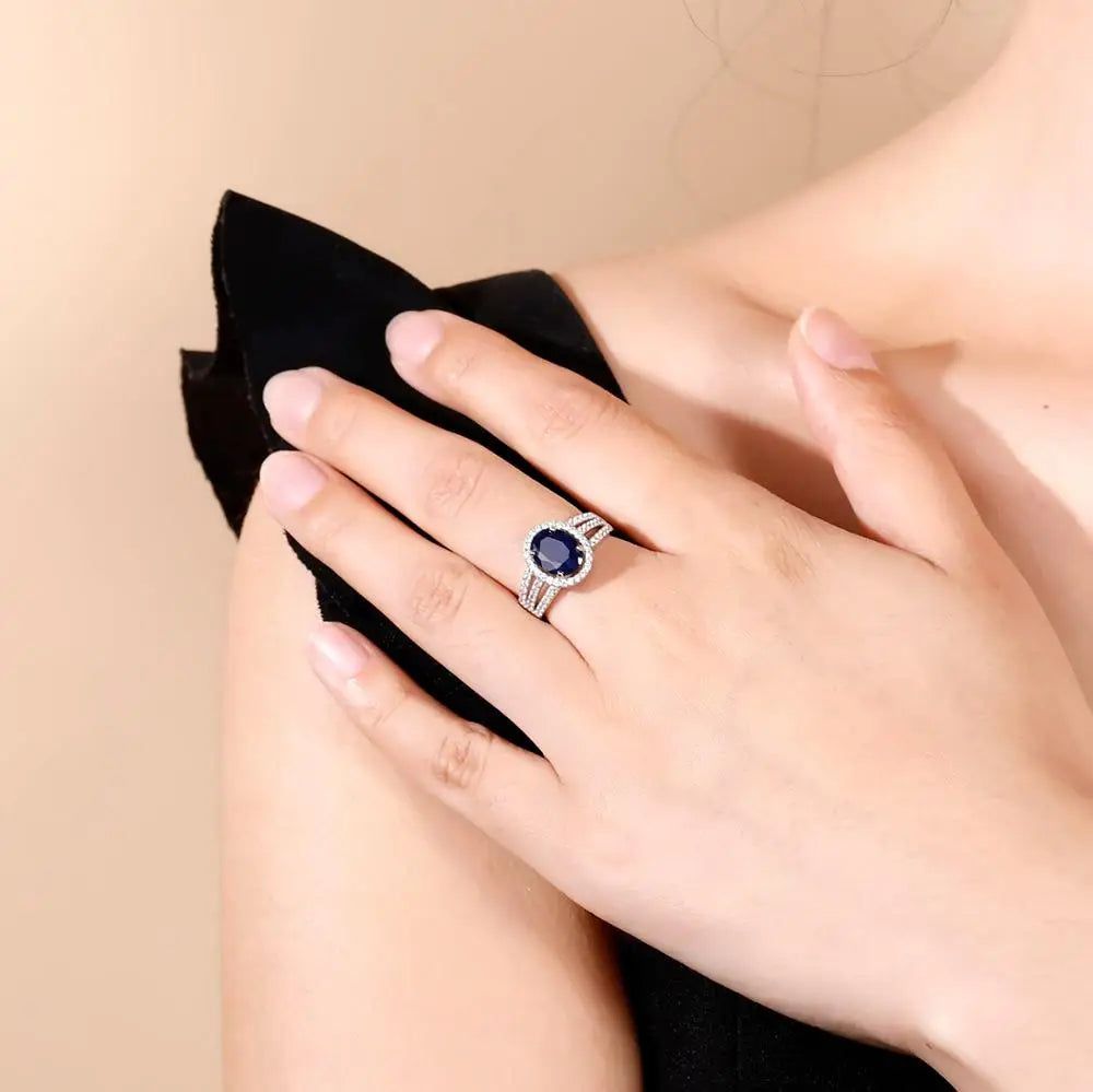 Ring Natural Oval Blue Sapphire Ring For Women