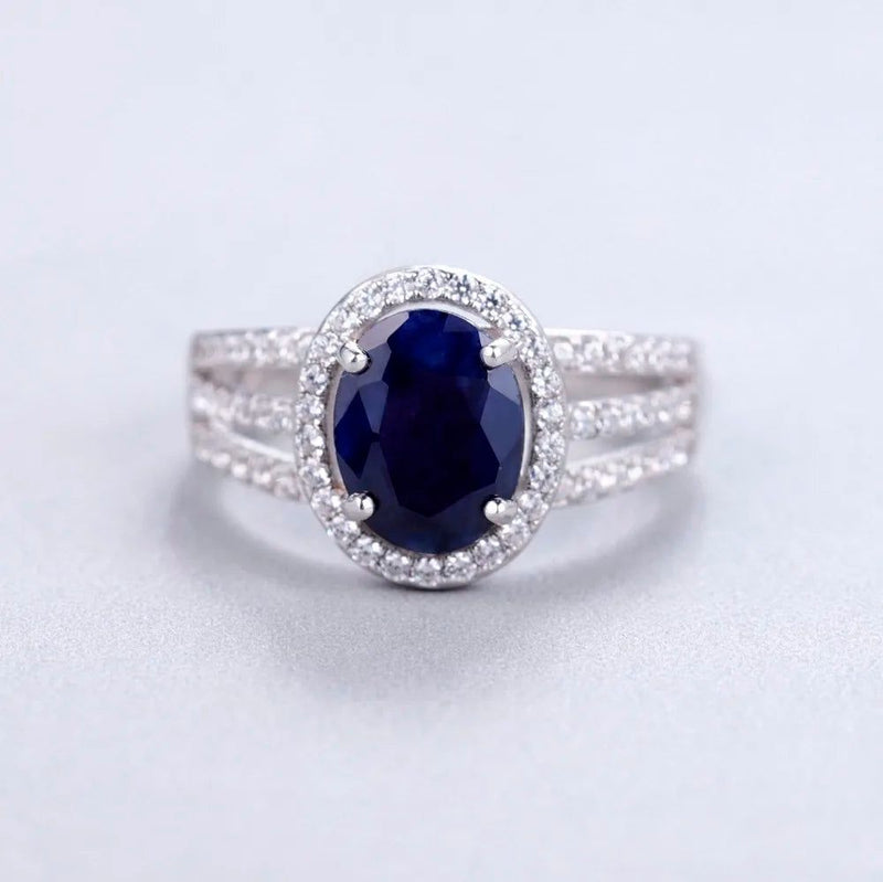 Ring Natural Oval Blue Sapphire Ring For Women