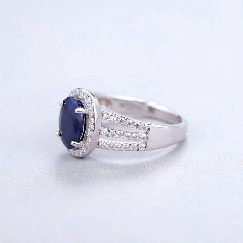 Ring Natural Oval Blue Sapphire Ring For Women