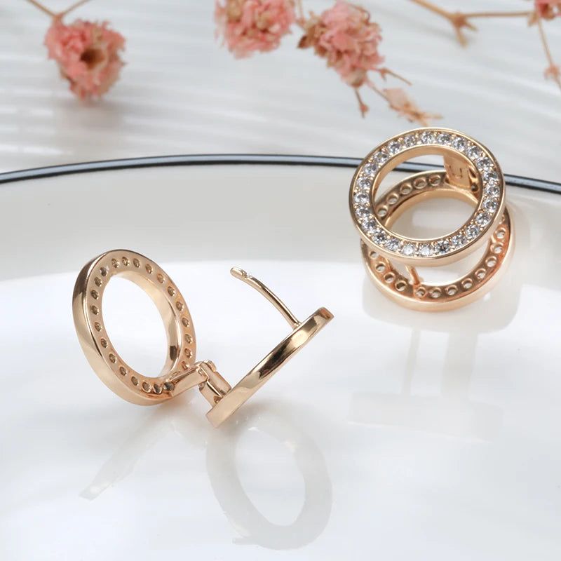 Romantic Double-Sided Zircon Earrings in 585 Rose Gold - Unique Fashion Jewelry