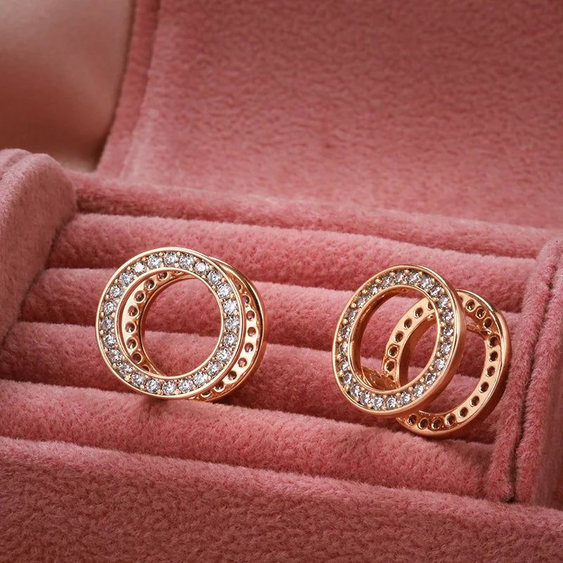 Romantic Double-Sided Zircon Earrings in 585 Rose Gold - Unique Fashion Jewelry