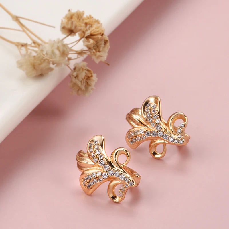 Romantic Floral Crystal Dangle Earrings in 585 Rose Gold - Elegant Natural Zircon Jewelry