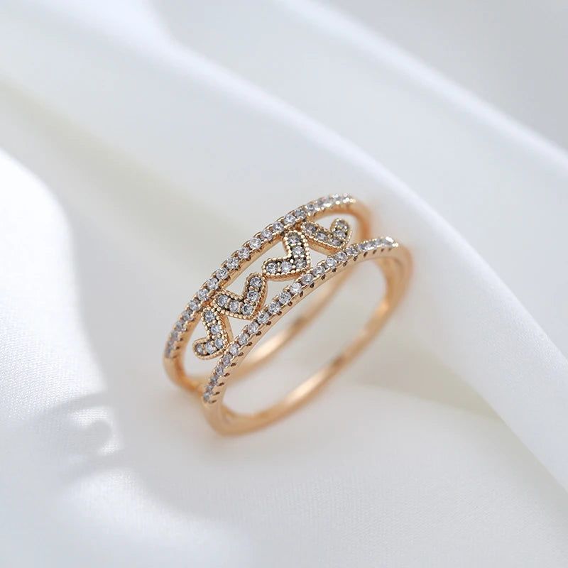 Romantic Heart-Shaped Natural Zircon Ring in 585 Rose Gold - Modern High-Quality Accessory