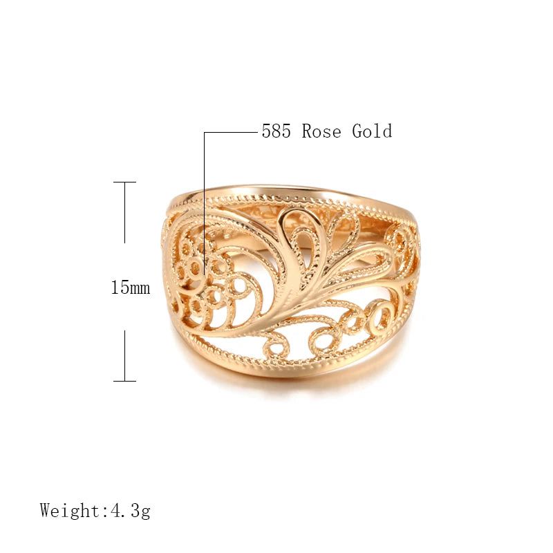 Romantic Hollow Design 585 Rose Gold Cocktail Ring with Zircon Accent