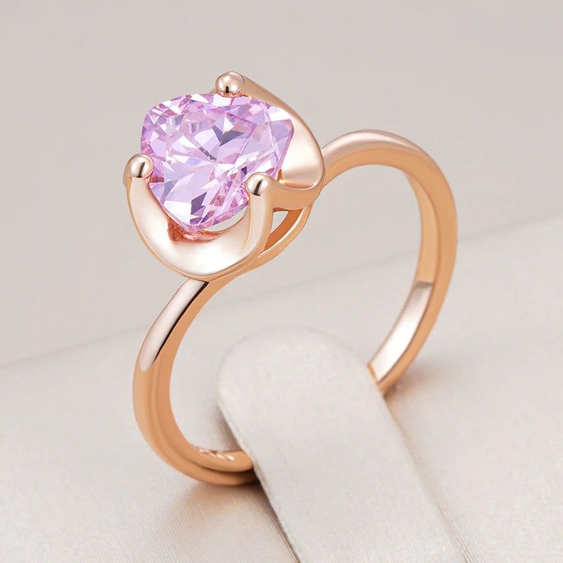 Romantic Pink Natural Zircon Wedding Rings in 585 Rose Gold for Couples - Elegant Simple Jewelry