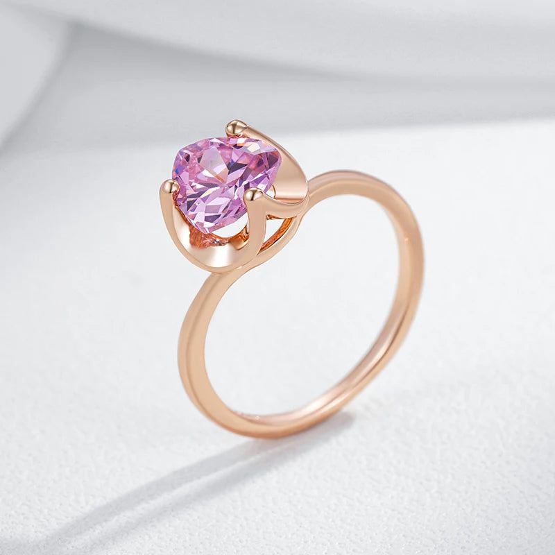 Romantic Pink Natural Zircon Wedding Rings in 585 Rose Gold for Couples - Elegant Simple Jewelry