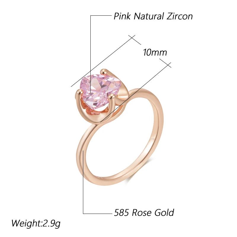 Romantic Pink Natural Zircon Wedding Rings in 585 Rose Gold for Couples - Elegant Simple Jewelry