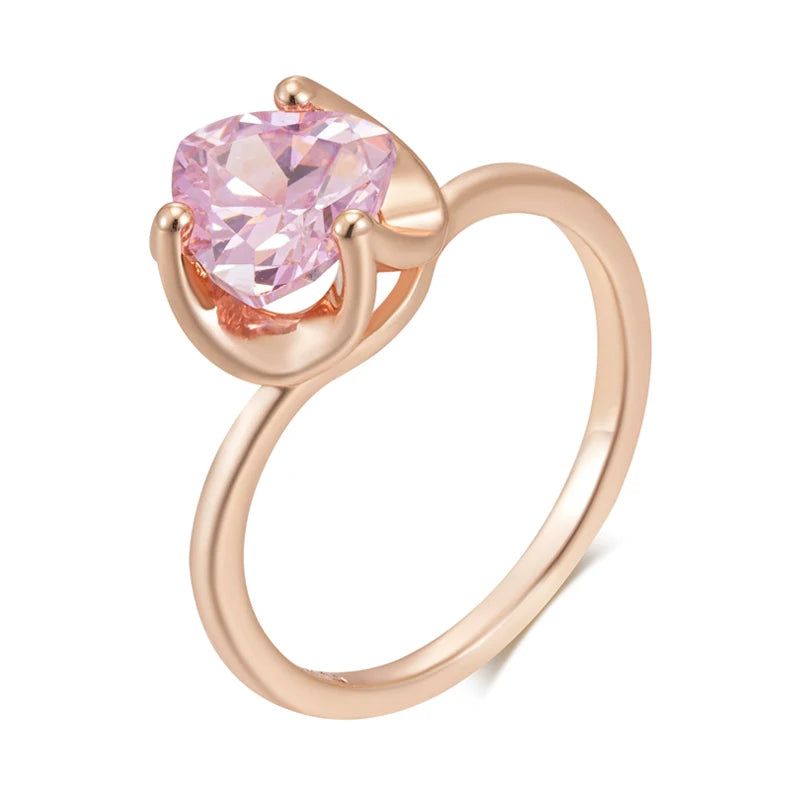 Romantic Pink Natural Zircon Wedding Rings in 585 Rose Gold for Couples - Elegant Simple Jewelry