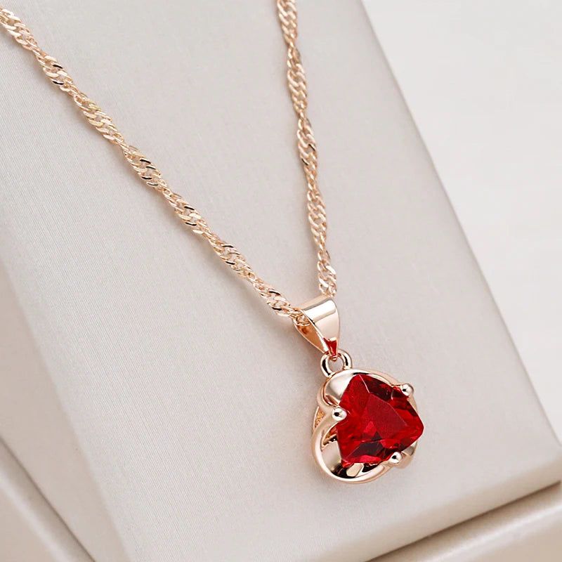 Romantic Red Zircon Pendant Necklace in 585 Rose Gold for Couples