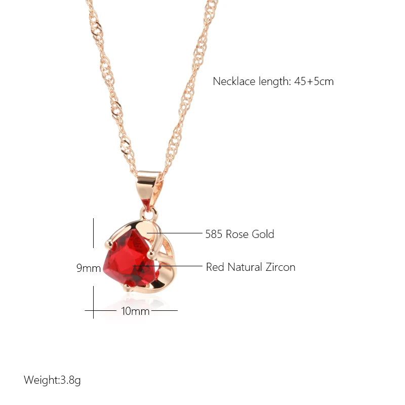 Romantic Red Zircon Pendant Necklace in 585 Rose Gold for Couples