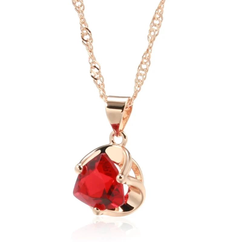 Romantic Red Zircon Pendant Necklace in 585 Rose Gold for Couples