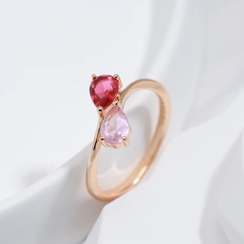 Romantic Red and Pink Zircon Cocktail Ring in 585 Rose Gold for Elegant Gifting