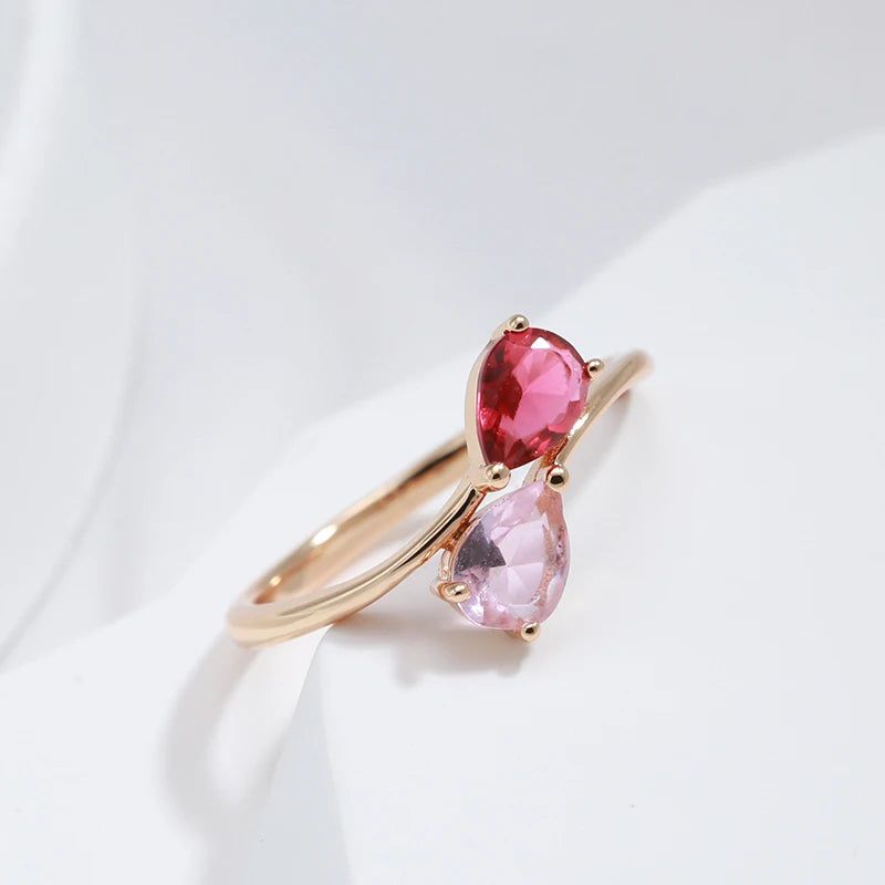 Romantic Red and Pink Zircon Cocktail Ring in 585 Rose Gold for Elegant Gifting