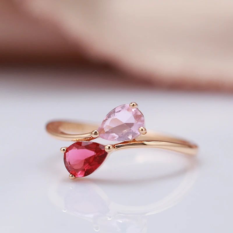 Romantic Red and Pink Zircon Cocktail Ring in 585 Rose Gold for Elegant Gifting