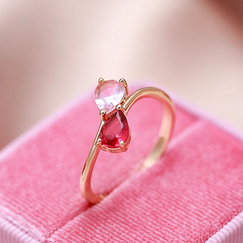 Romantic Red and Pink Zircon Cocktail Ring in 585 Rose Gold for Elegant Gifting