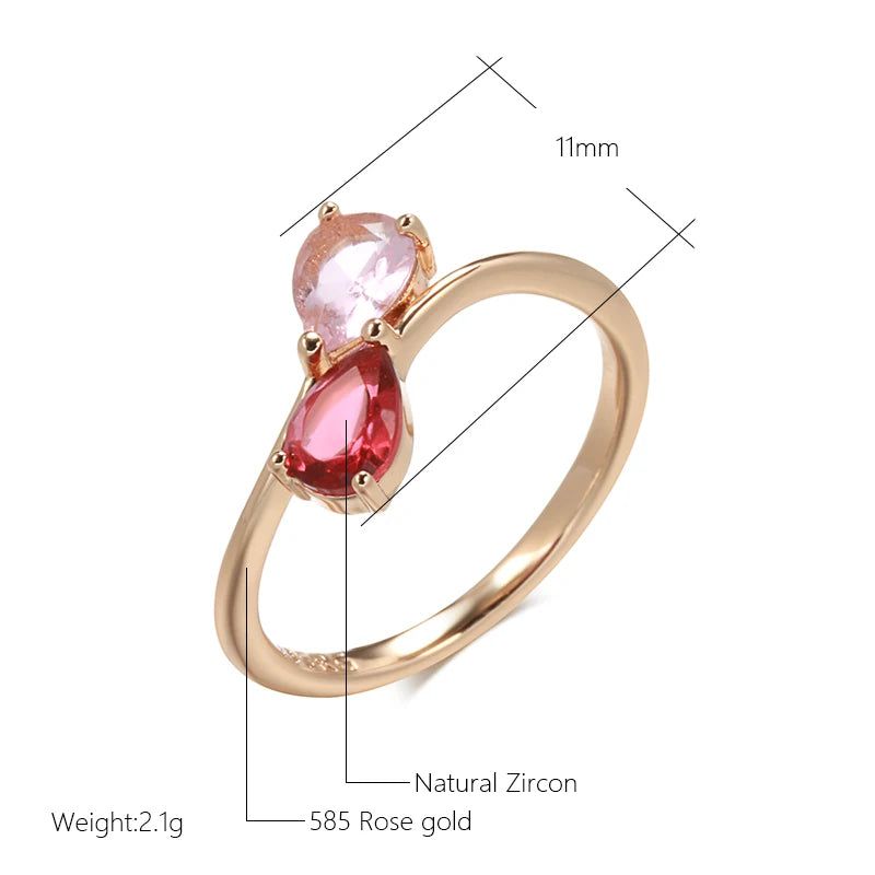 Romantic Red and Pink Zircon Cocktail Ring in 585 Rose Gold for Elegant Gifting