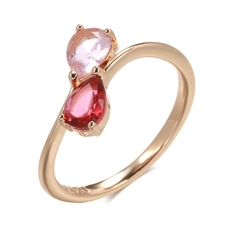 Romantic Red and Pink Zircon Cocktail Ring in 585 Rose Gold for Elegant Gifting