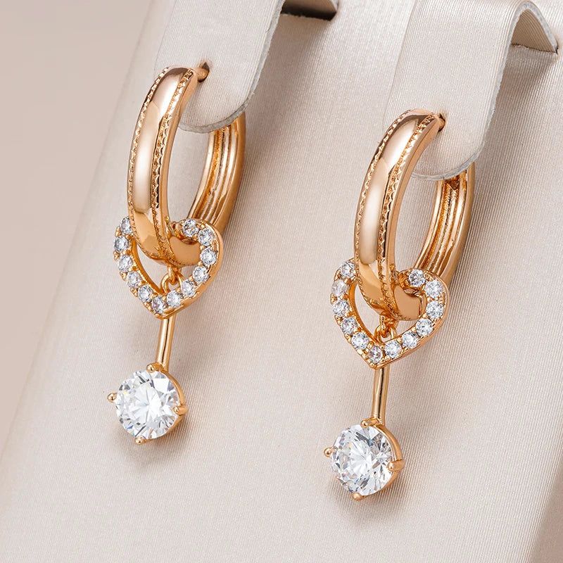 Romantic Rose Gold Natural Zircon Drop Earrings - Elegant Fashion Jewelry