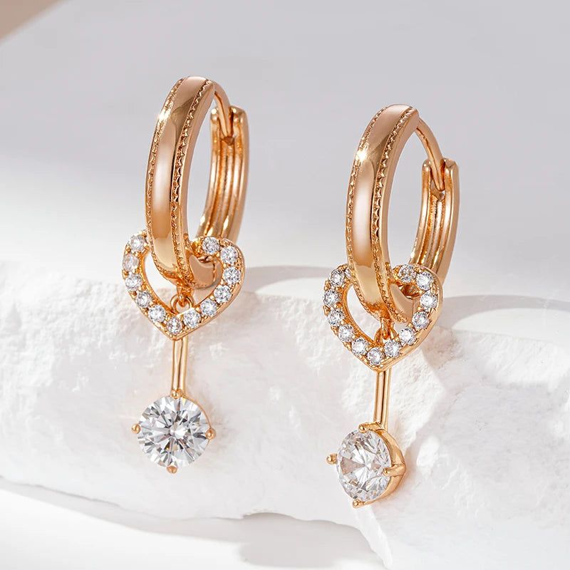 Romantic Rose Gold Natural Zircon Drop Earrings - Elegant Fashion Jewelry