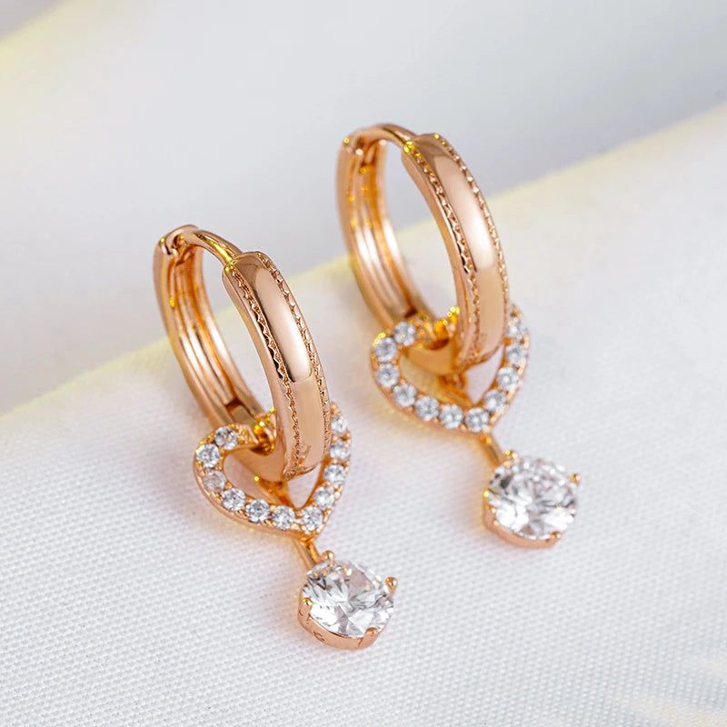 Romantic Rose Gold Natural Zircon Drop Earrings - Elegant Fashion Jewelry