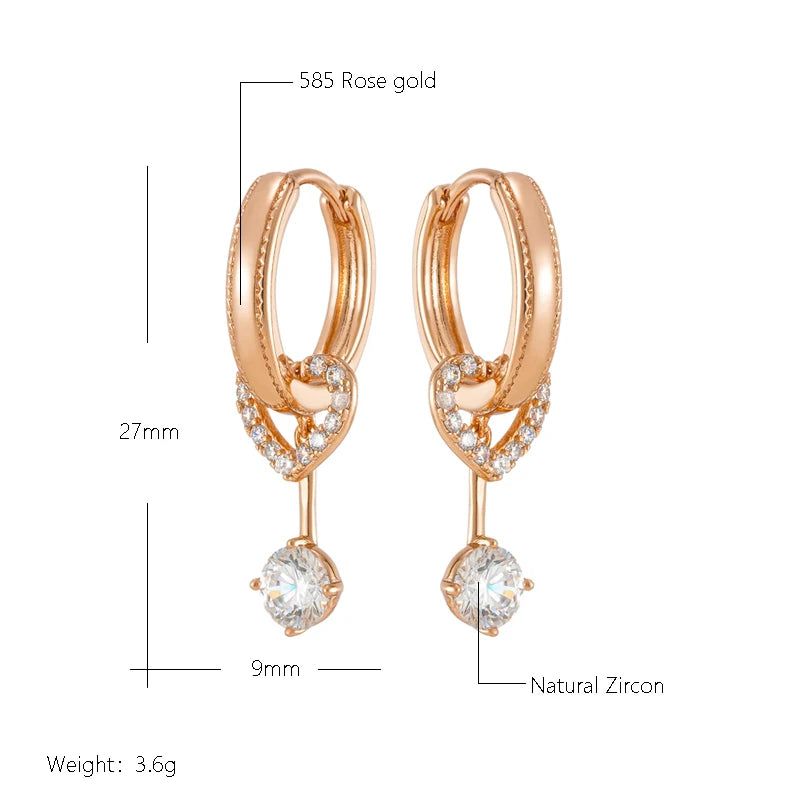 Romantic Rose Gold Natural Zircon Drop Earrings - Elegant Fashion Jewelry