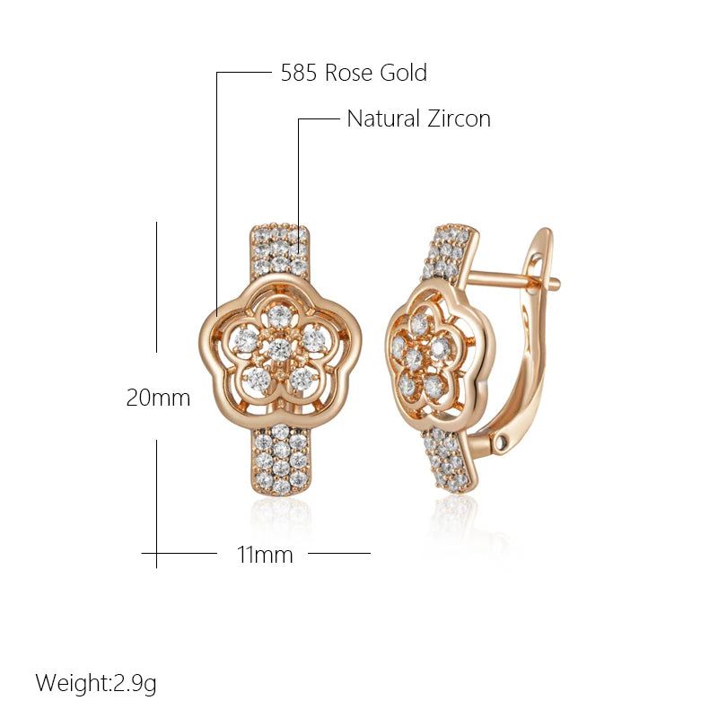 Rose Gold Crystal Flower Drop Earrings with Natural Zircon - Vintage Trendy Jewelry