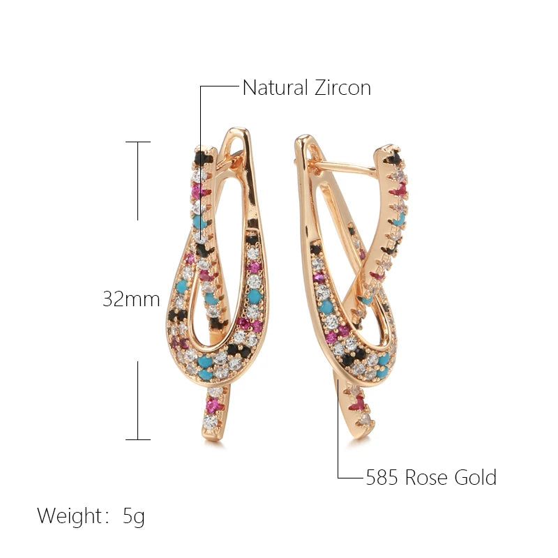 Rose Gold Dangle Earrings with Colorful Natural Zircon - Trendy Geometric Jewelry