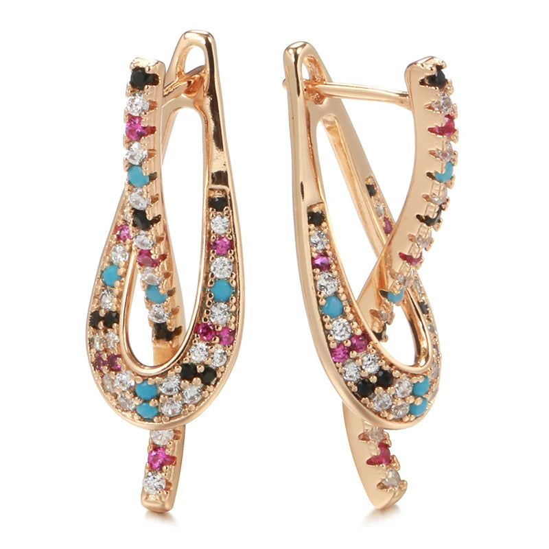 Rose Gold Dangle Earrings with Colorful Natural Zircon - Trendy Geometric Jewelry