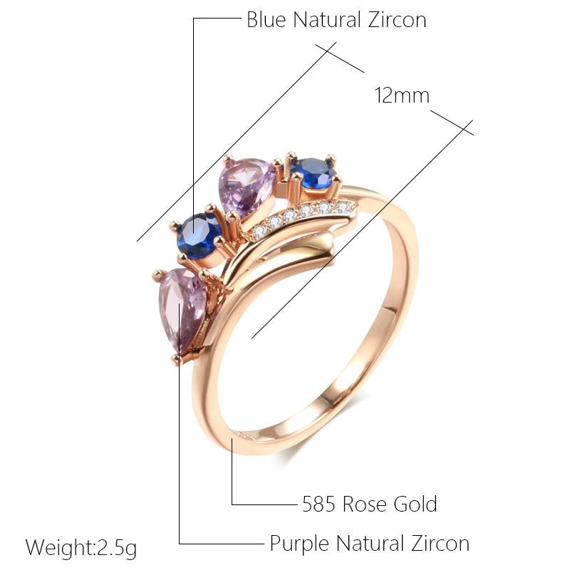 Rose Gold Elegance: Vintage Cocktail Ring with Natural Zircon Crystals