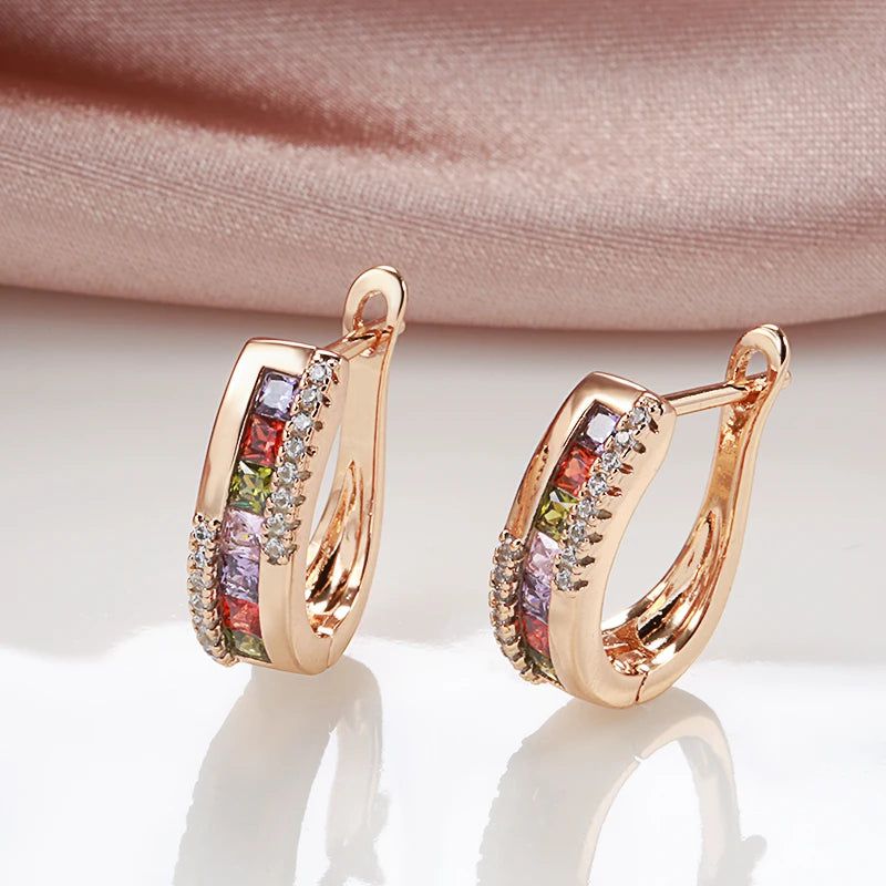 Rose Gold Floral Dangle Ear Cuff Earring with Colorful Zircon Accents