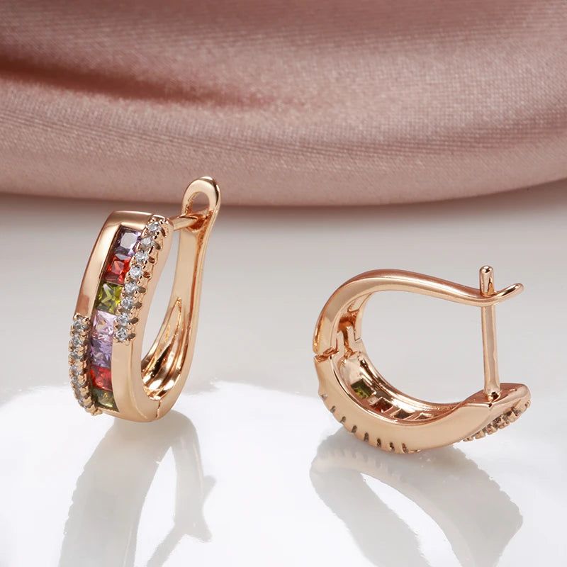 Rose Gold Floral Dangle Ear Cuff Earring with Colorful Zircon Accents