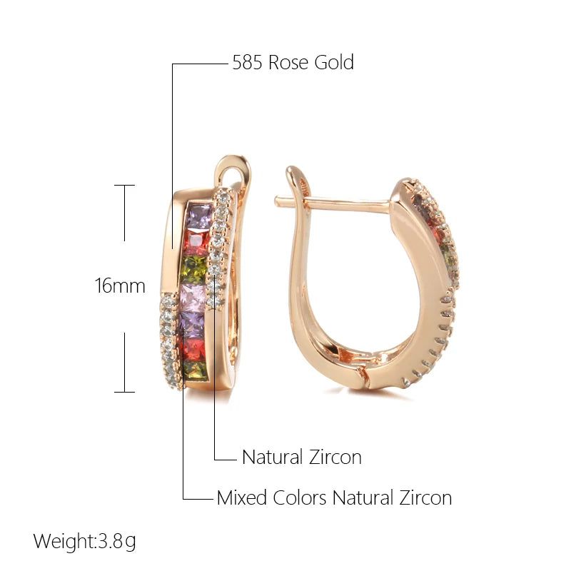 Rose Gold Floral Dangle Ear Cuff Earring with Colorful Zircon Accents