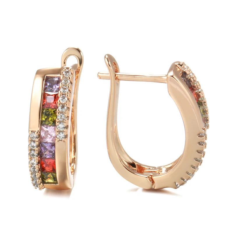 Rose Gold Floral Dangle Ear Cuff Earring with Colorful Zircon Accents