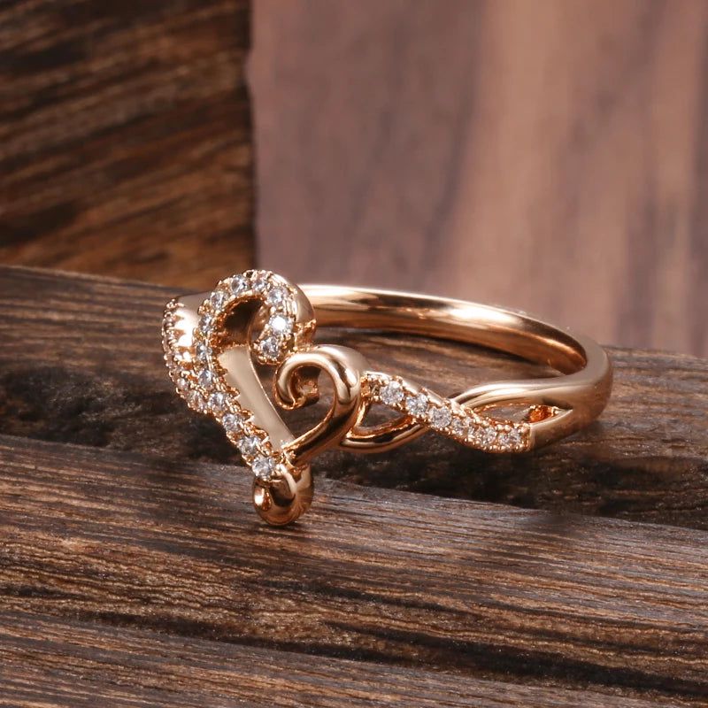 Rose Gold Heart Cocktail Ring with Natural Zircon for Bridal and Valentine's Occasions