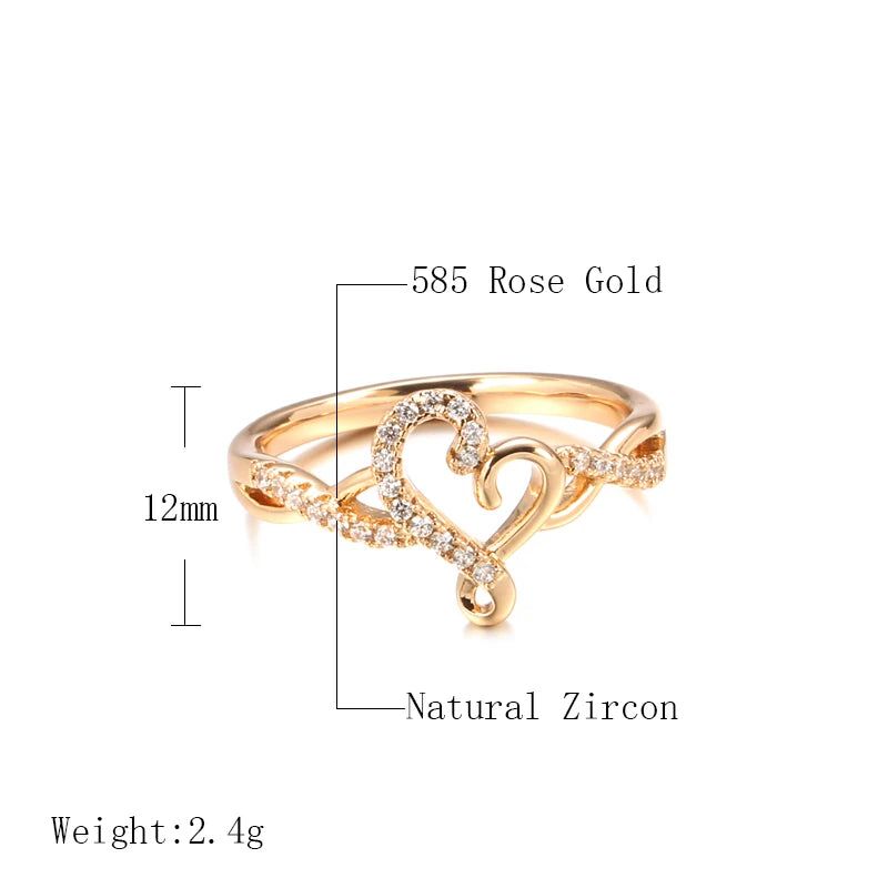 Rose Gold Heart Cocktail Ring with Natural Zircon for Bridal and Valentine's Occasions