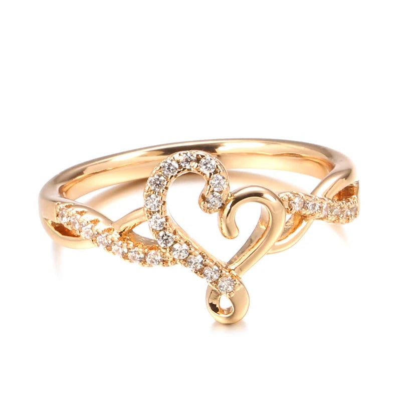 Rose Gold Heart Cocktail Ring with Natural Zircon for Bridal and Valentine's Occasions