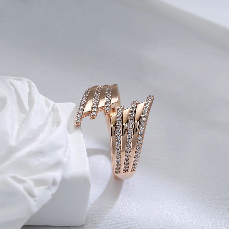 Rose Gold Modern Open Ring with Micro Wax Inlay and Natural Zircon