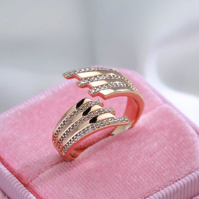 Rose Gold Modern Open Ring with Micro Wax Inlay and Natural Zircon