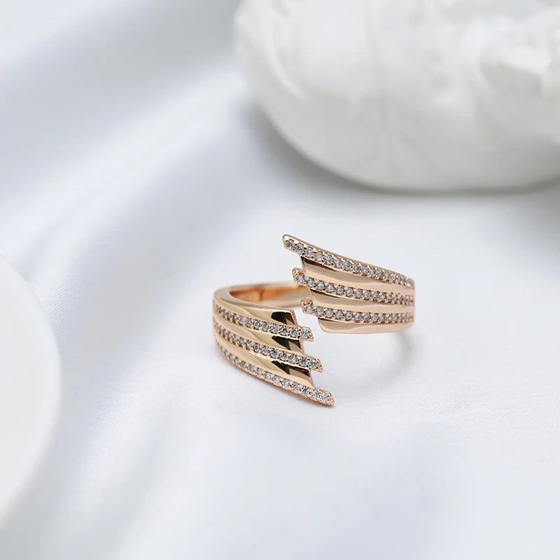 Rose Gold Modern Open Ring with Micro Wax Inlay and Natural Zircon