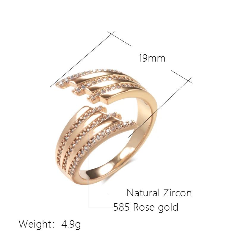 Rose Gold Modern Open Ring with Micro Wax Inlay and Natural Zircon