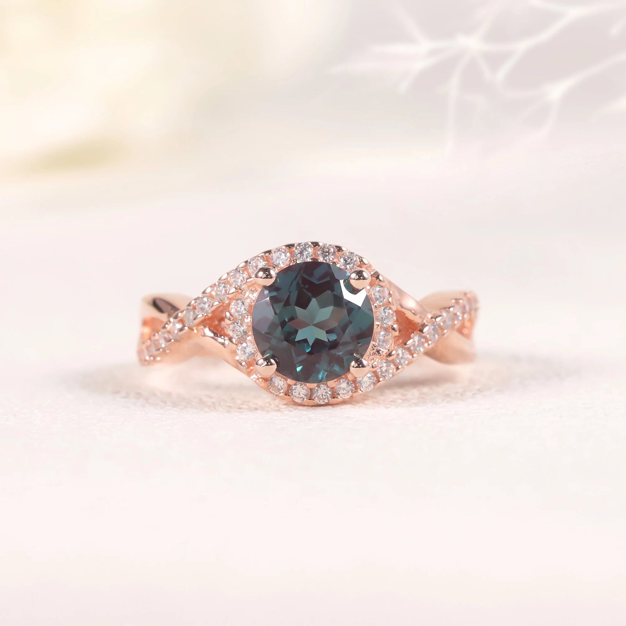 Rose Gold Plated 925 Sterling Silver Alexandrite Ring for Women