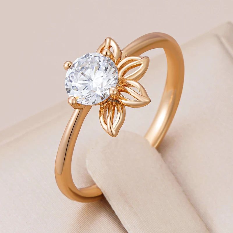 Rose Gold Vintage Cocktail Ring with Natural Zircon - Elegant Romantic Jewelry