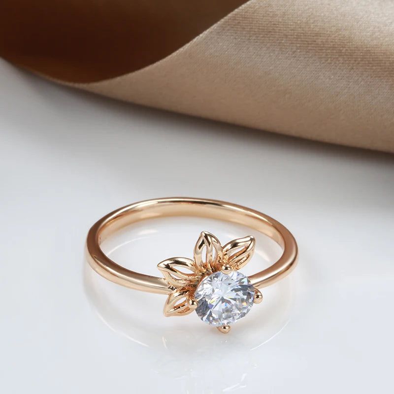 Rose Gold Vintage Cocktail Ring with Natural Zircon - Elegant Romantic Jewelry