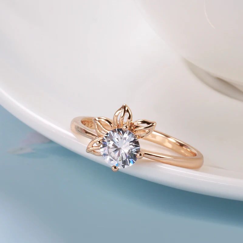 Rose Gold Vintage Cocktail Ring with Natural Zircon - Elegant Romantic Jewelry