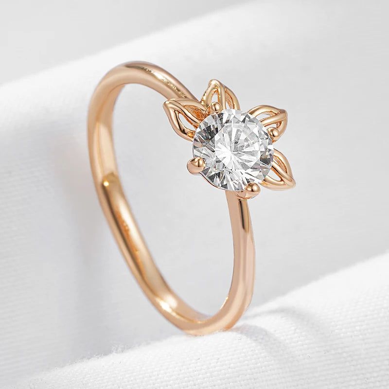 Rose Gold Vintage Cocktail Ring with Natural Zircon - Elegant Romantic Jewelry