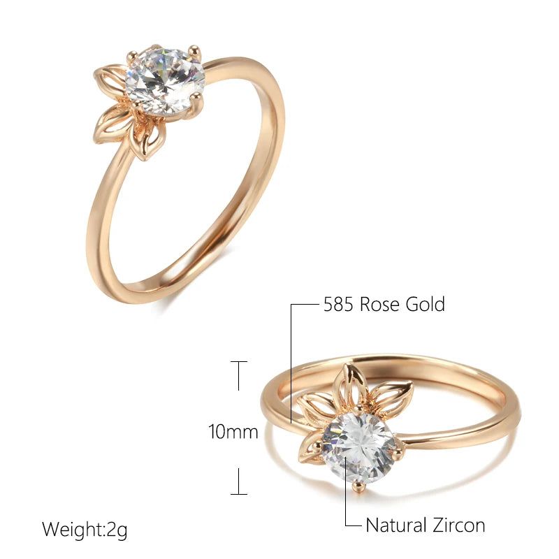 Rose Gold Vintage Cocktail Ring with Natural Zircon - Elegant Romantic Jewelry