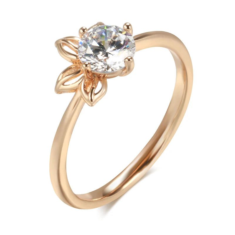 Rose Gold Vintage Cocktail Ring with Natural Zircon - Elegant Romantic Jewelry