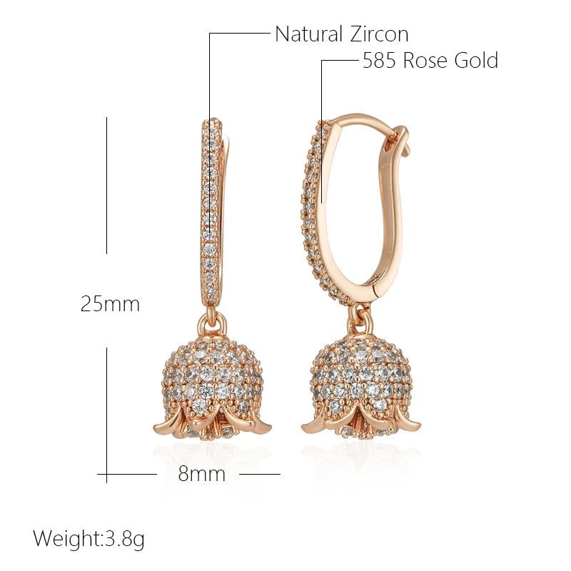 Rose Gold Vintage Crystal Flower Long Drop Earrings with Natural Zircon