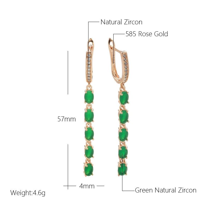 Rose Gold Vintage Long Tassel Earrings with Green Natural Zircon Drop