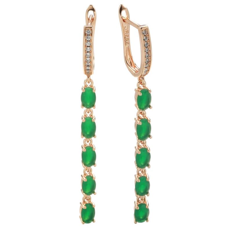 Rose Gold Vintage Long Tassel Earrings with Green Natural Zircon Drop